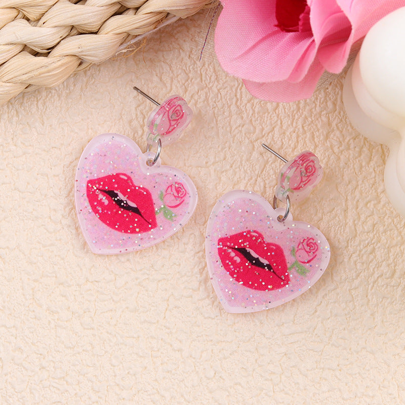 Wholesale  Valentine' s Day Earrings Love Lips Rose Acrylic Earrings