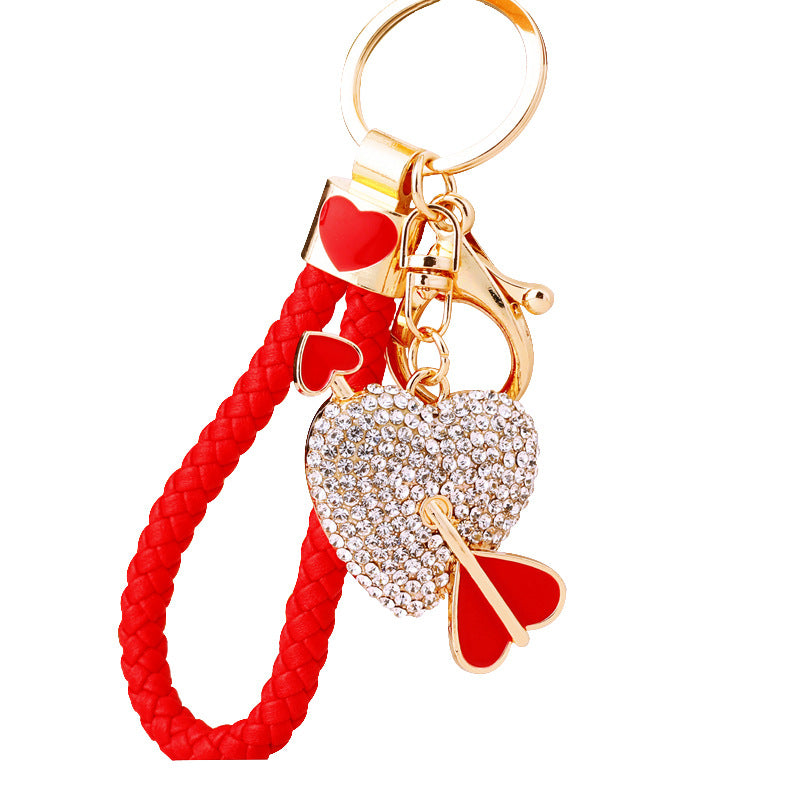 Wholesale Diamond-encrusted One-arrow Heart-piercing Love  Metal  Keychain