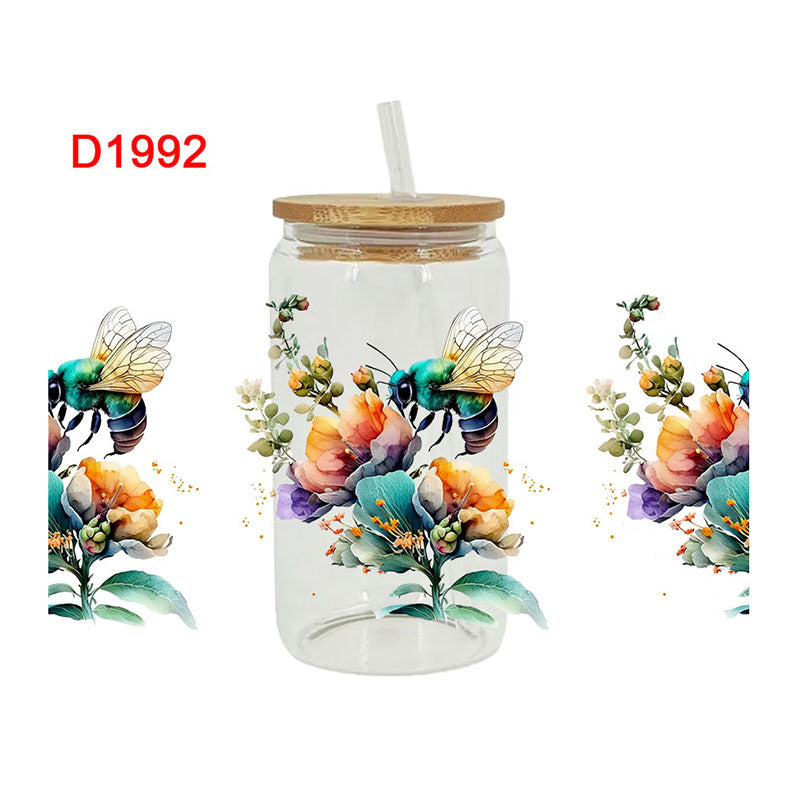 Wholesale Colorful Butterfly Flowers 16oz Cup UV DTF Wraps