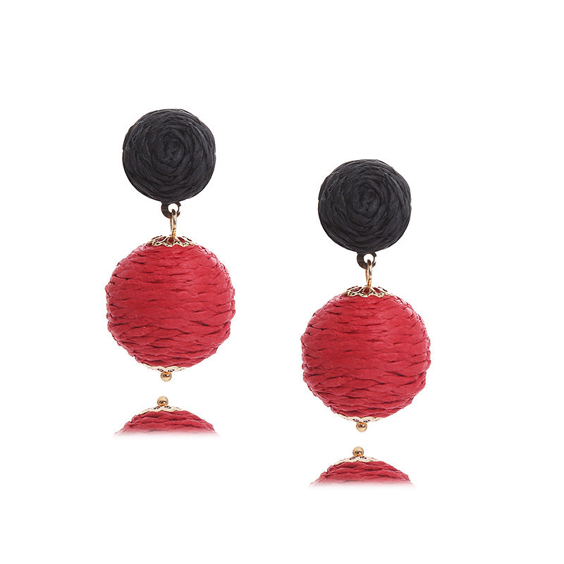 Wholesale Bohemian Handmade Wrap Ball Stud Earrings