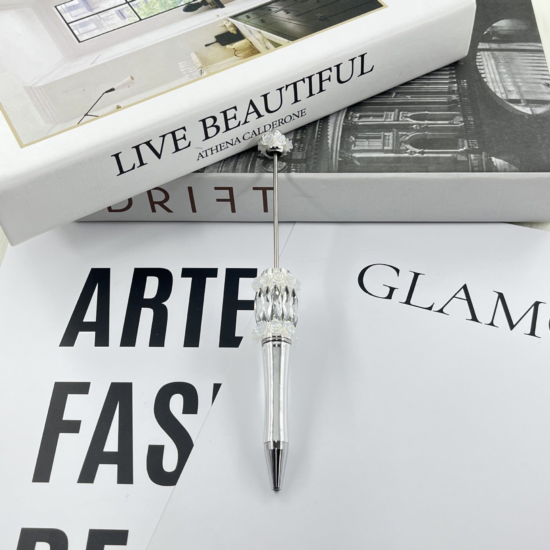 Wholesale 2pcs Crystal Rose Flower diy Beadable Pen