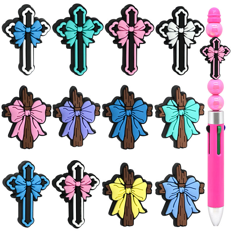 Wholesale Random 100pcs Colorful Bow Cross Focal Beads