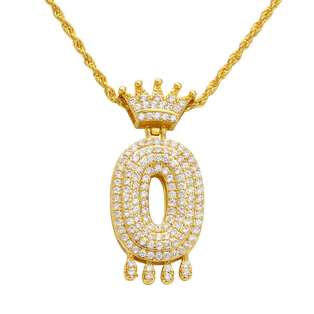 Wholesale Lucky Number Zircon Full Diamond Crown Pendant Necklace
