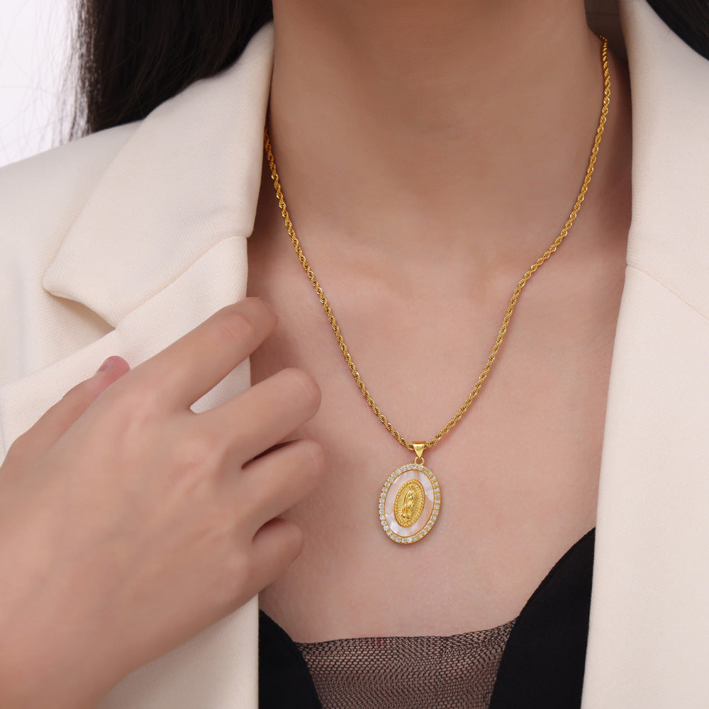 Wholesale Diamond encrusted Shell Titanium Steel Necklace