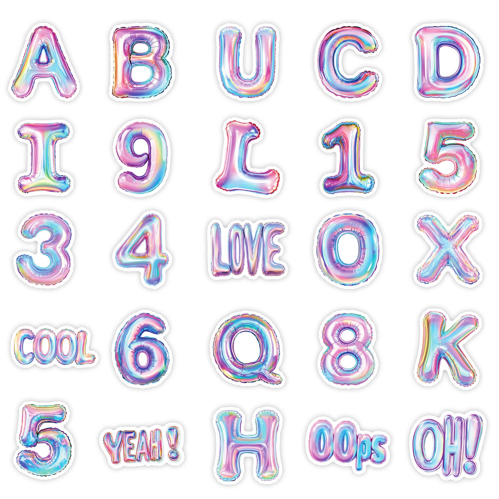 Wholesale 50 balloon stickers with English letters and numbers
