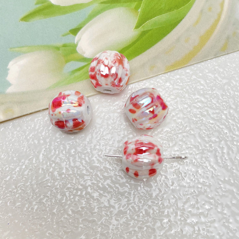 Wholesale 10pcs/pack AB Color Plating Ceramic Smudged Watermelon Beads