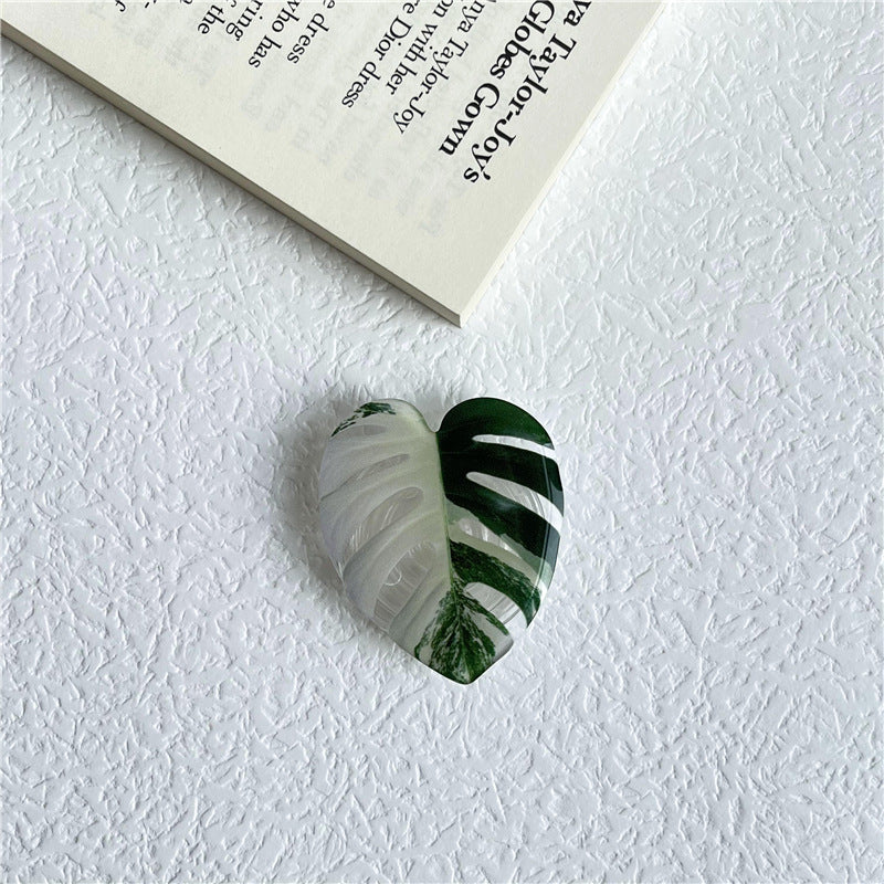 Wholesale Simulation fresh leaf epoxy airbag bracket creative lazy desktop support back sticker retractable Mobile phone bracket