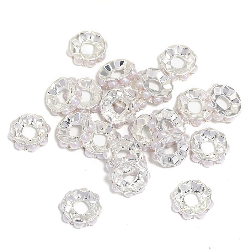 Wholesale 100pcs 17mm Pearl Round Straight Edge Diamond Ring Metal Spacer Beads Spacer