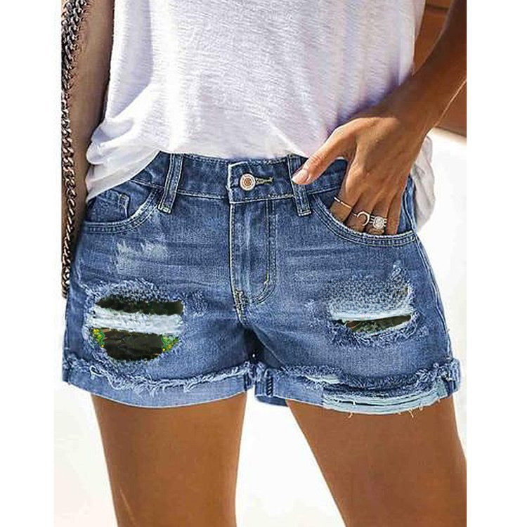 Wholesale Street Fashion Loose Pants Blue Mid-Rise Shorts Straight Jeans