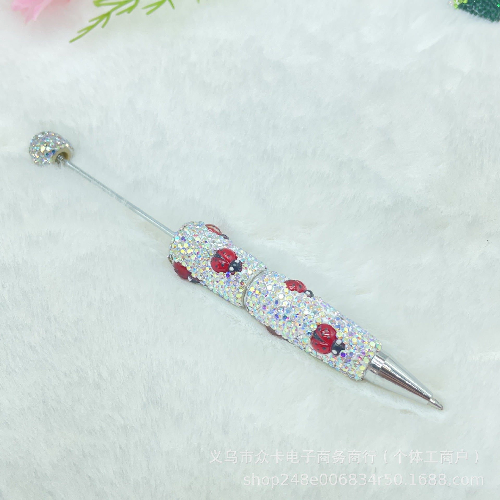Wholesale 20pcs  Diamond-Encrusted Electroplated Ladybug DIY Fancy Beadable Pens