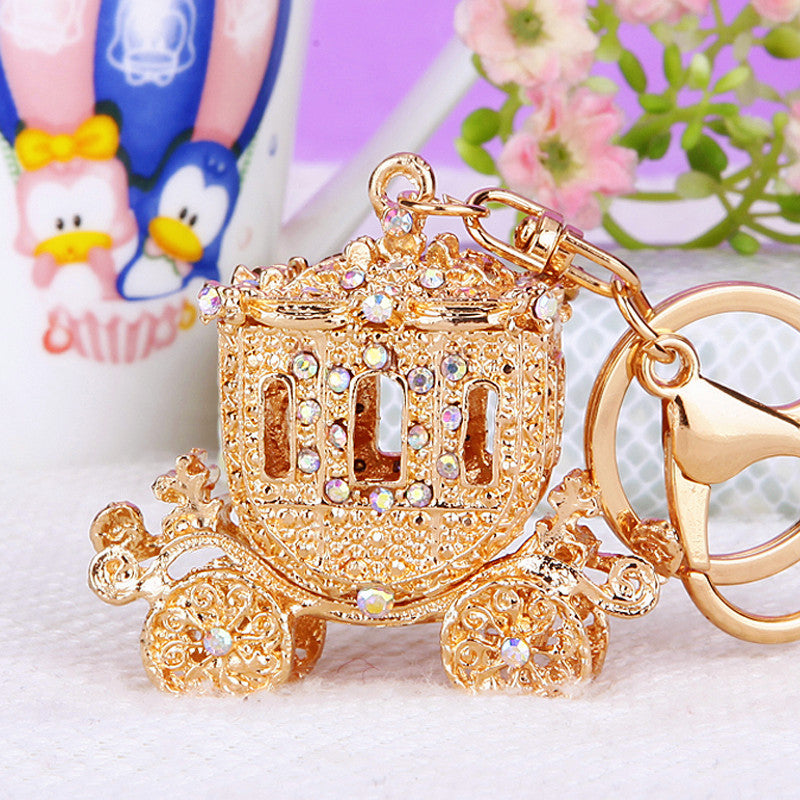 Wholesale Metal Keychain Rhinestone Princess Carriage Car Key Accessory Gift For Women