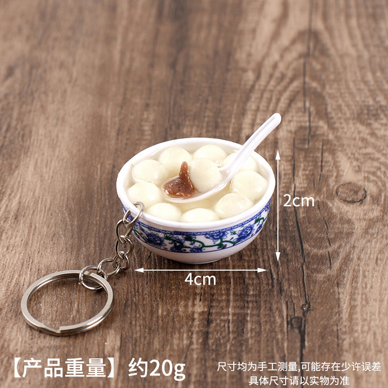 Wholesale Simulation Food 4cm Blue and White Porcelain Bowl Keychain Pendant Chinese Style Gourmet Snack Micro Food Play Model Toy