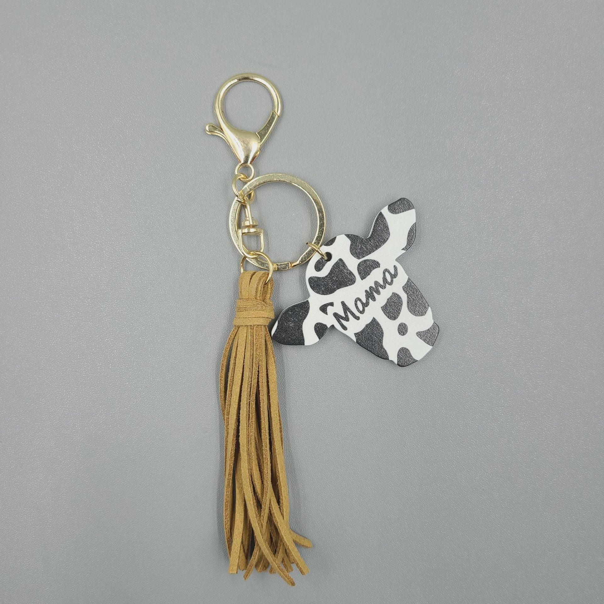 Wholesale 10PCS Western Leather Tassel Wood Bull Head Keychain