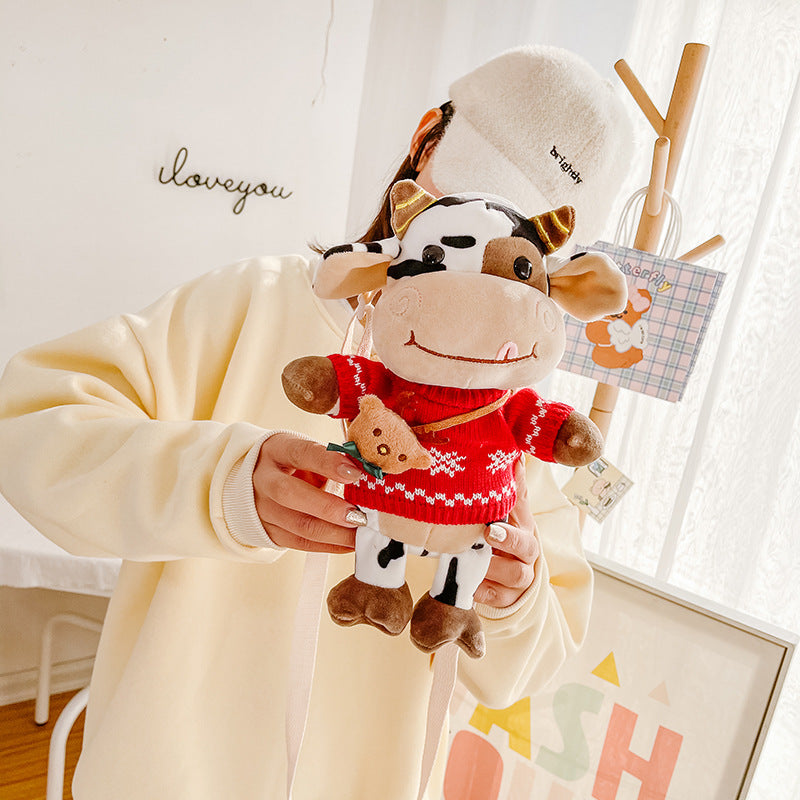 Wholesale Christmas Sweater Plush Cow Doll Crossbody Bag