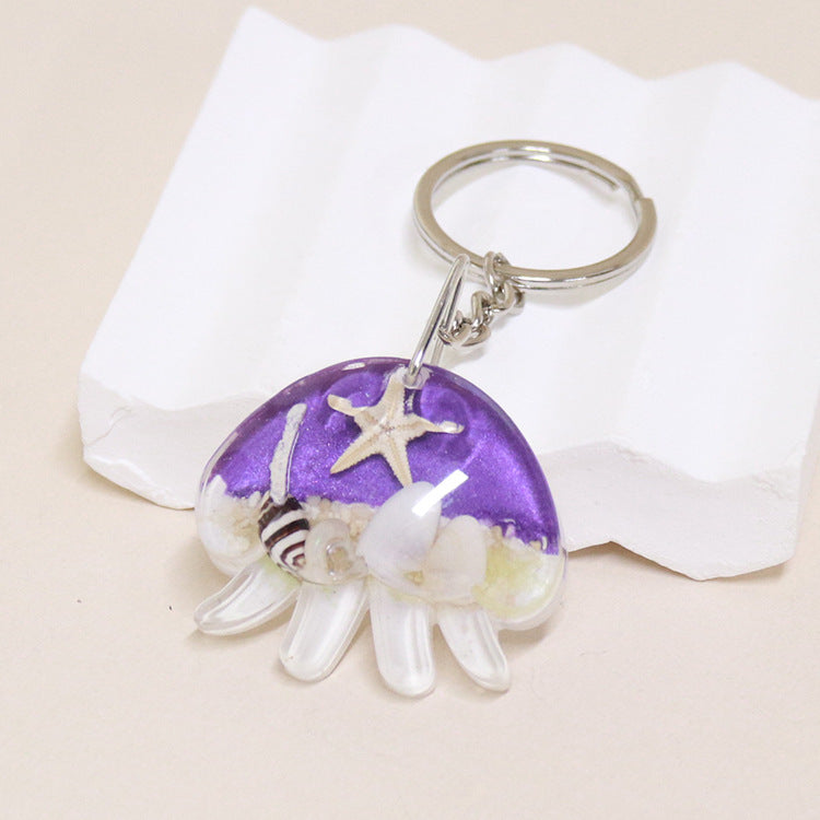Wholesale 6pcs Jellyfish Shape Resin Glue Real Starfish Shell Ocean Keychain