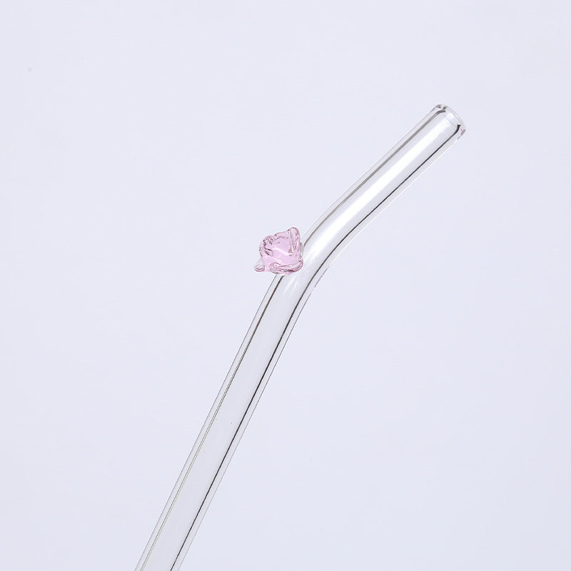 Wholesale Colorful Heart Flower Glass Straws