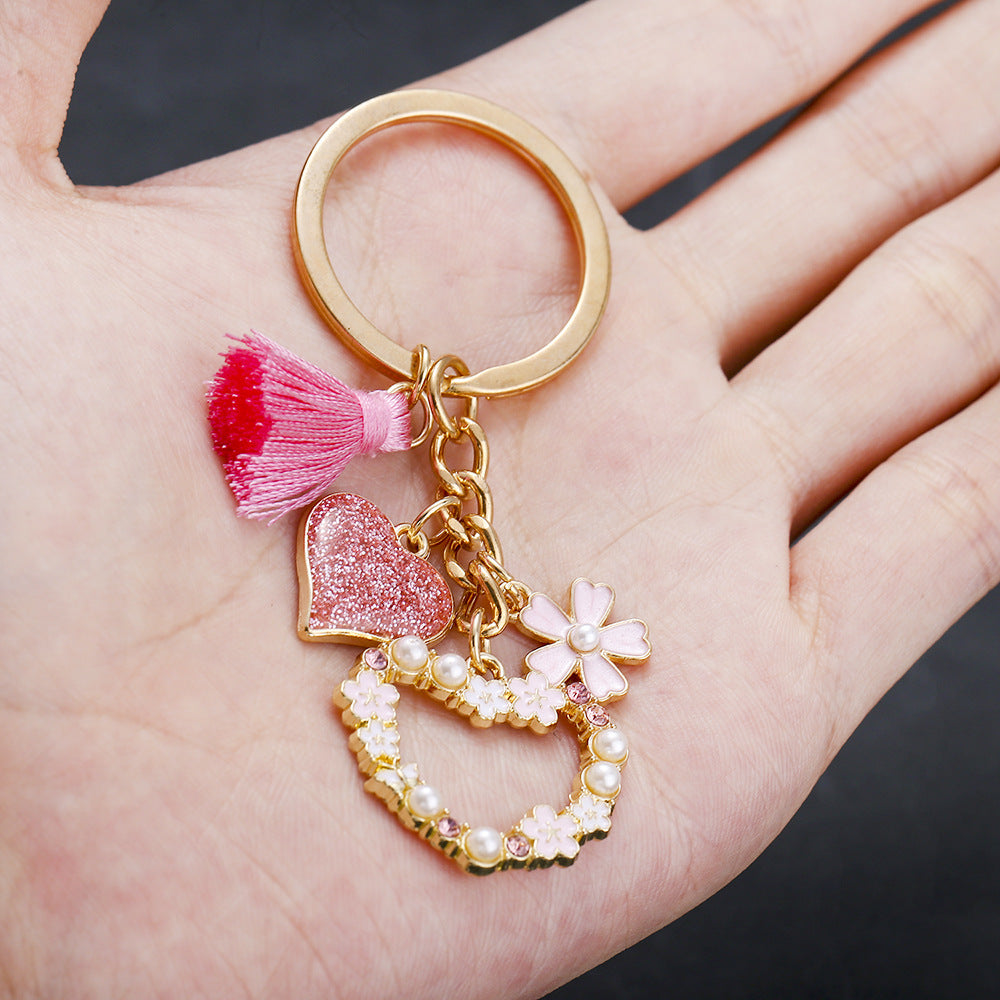 Wholesale Heart Pink Tassel Pearl Flower Love Keychain