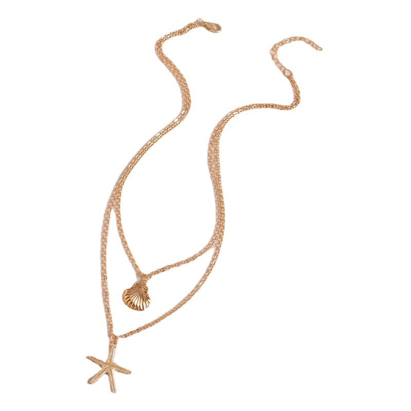 Wholesale Simple beach shell starfish five-pointed star double-layer necklace