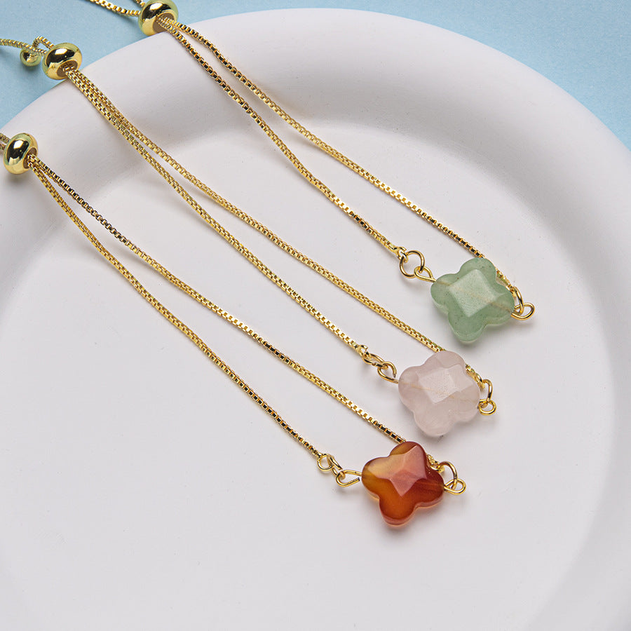 Wholesale New Natural Stone Faceted Four-Leaf Clover Gold-Plated Pendant