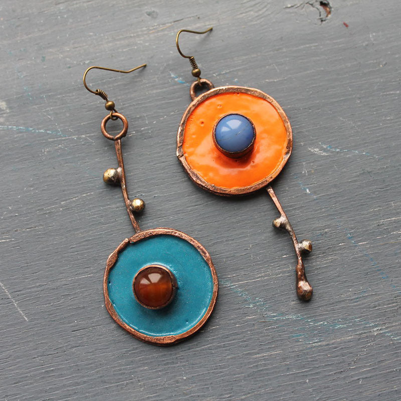 Wholesale Asymmetric Vintage Round Enamel Alloy Earrings