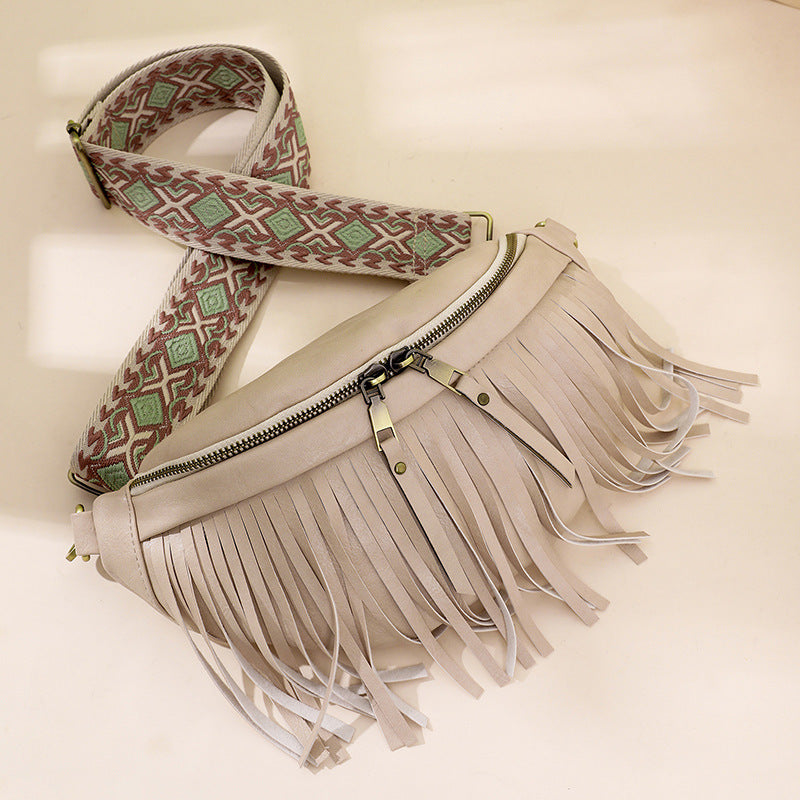 Wholesale PU Vintage Tassel Pleated Chest Bag