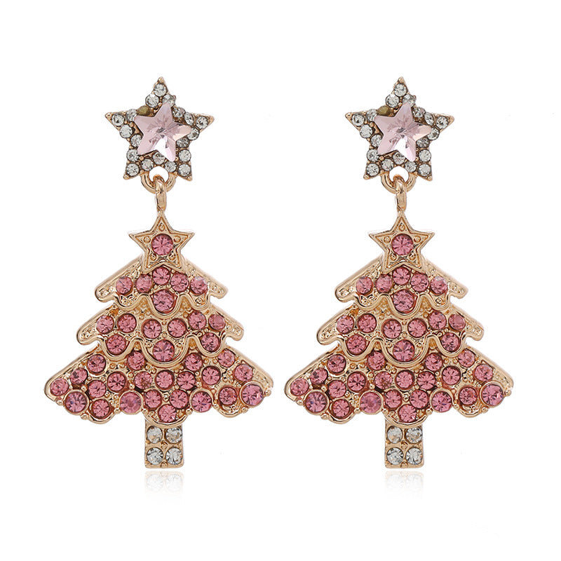 Wholesale Christmas High-end Full Diamond Christmas Tree Lights Snowman Earrings