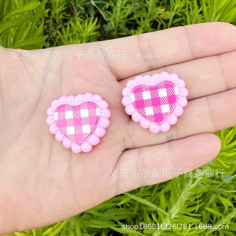 Wholesale 10pcs/pack Painted grid heart-shaped Acrylic Beads