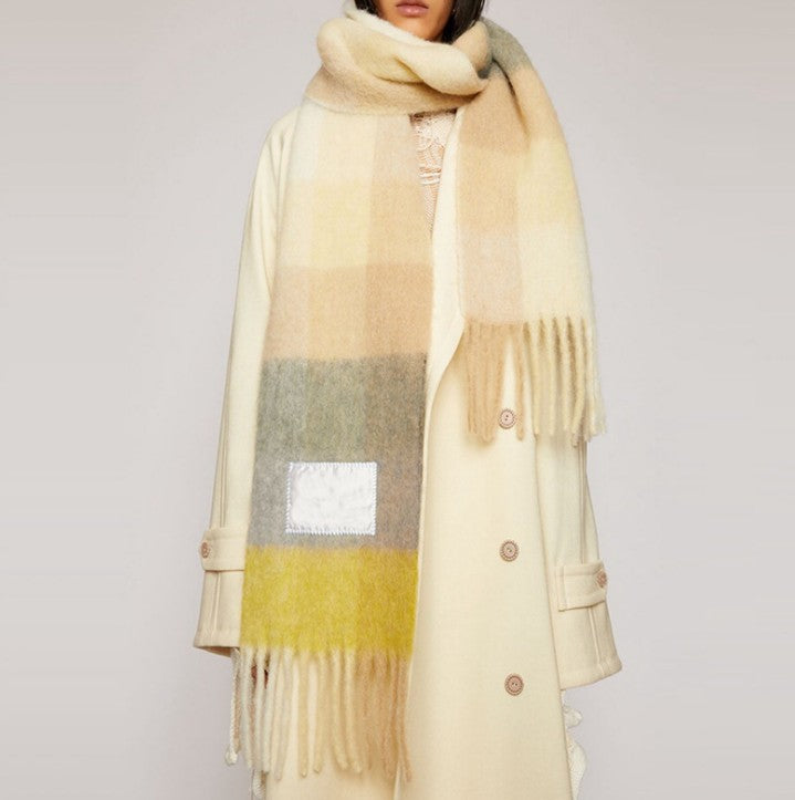 Wholesale Winter Ac Double Sided Rainbow Plaid Long Color Block Tassel Polyester Scarf