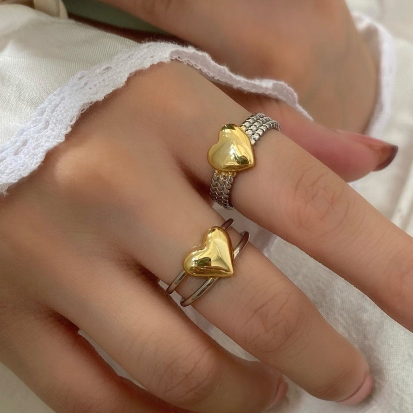 Wholesale Gold and Silver Color Matching Love Chain Opening Adjustable Copper Ring