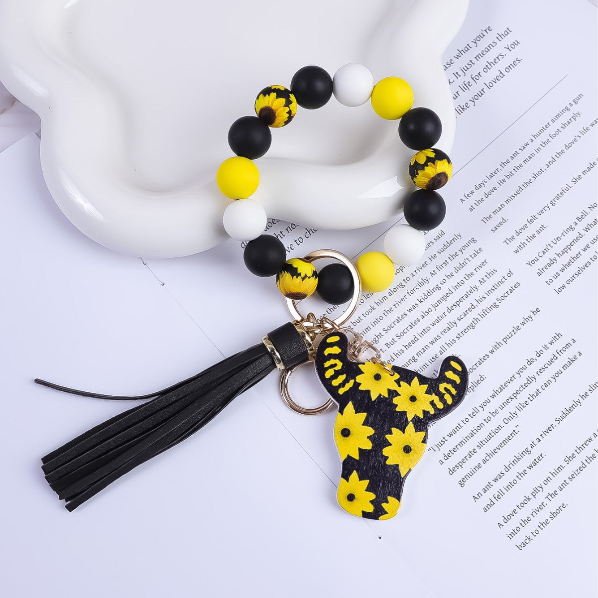 Wholesale Western Style Silicone Beaded Tassel Wooden Keychain