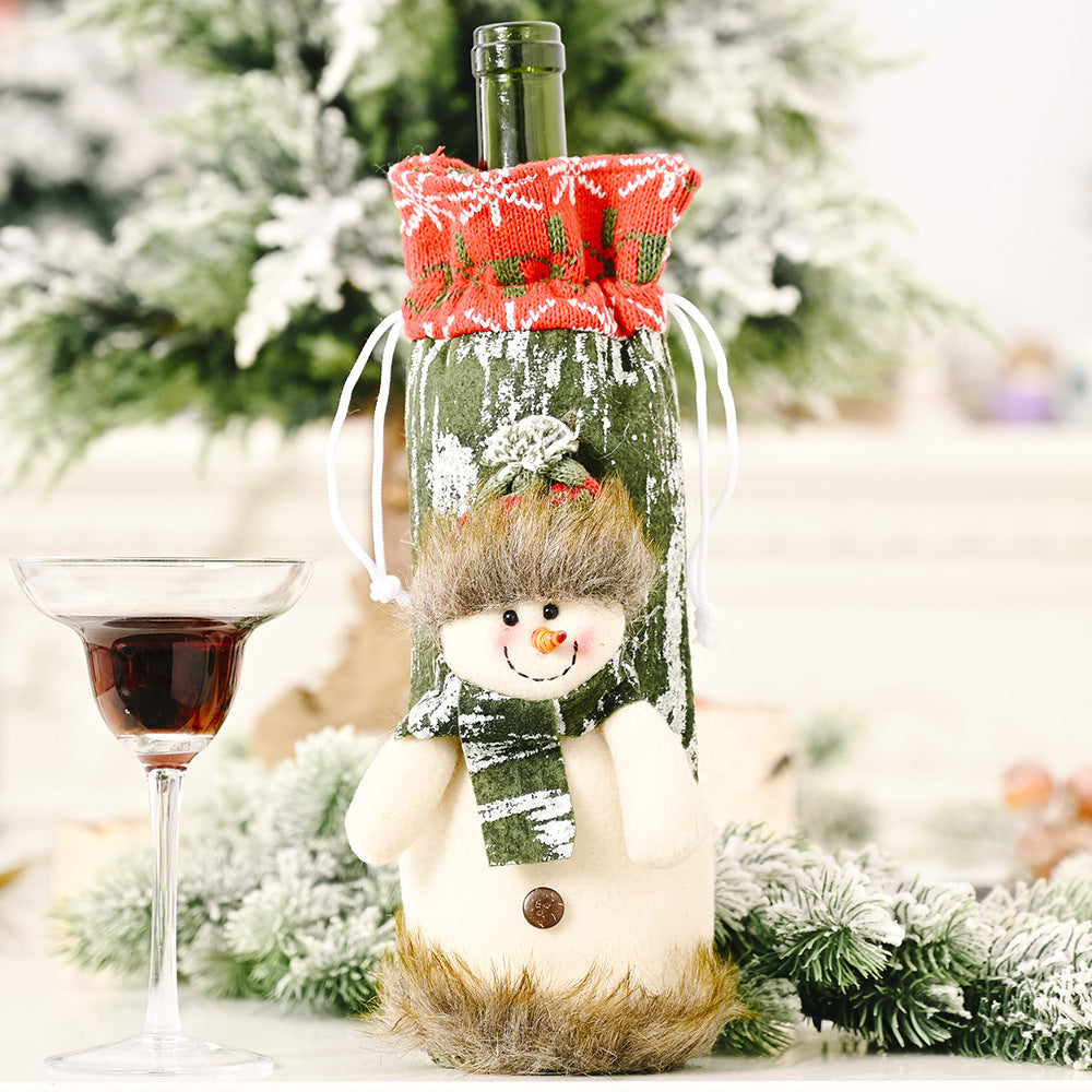 Wholesale Christmas Decoration Supplies Knitting Faux Bark Fabric Wine Bottle Cover