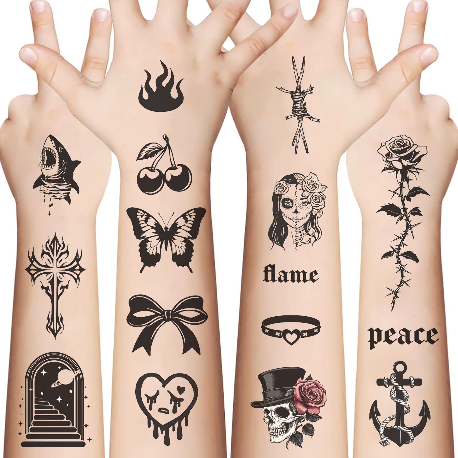 Wholesale 10pcs/pack Rose Skull Tattoo Waterproof Party Gift Funny Fun Face Stickers