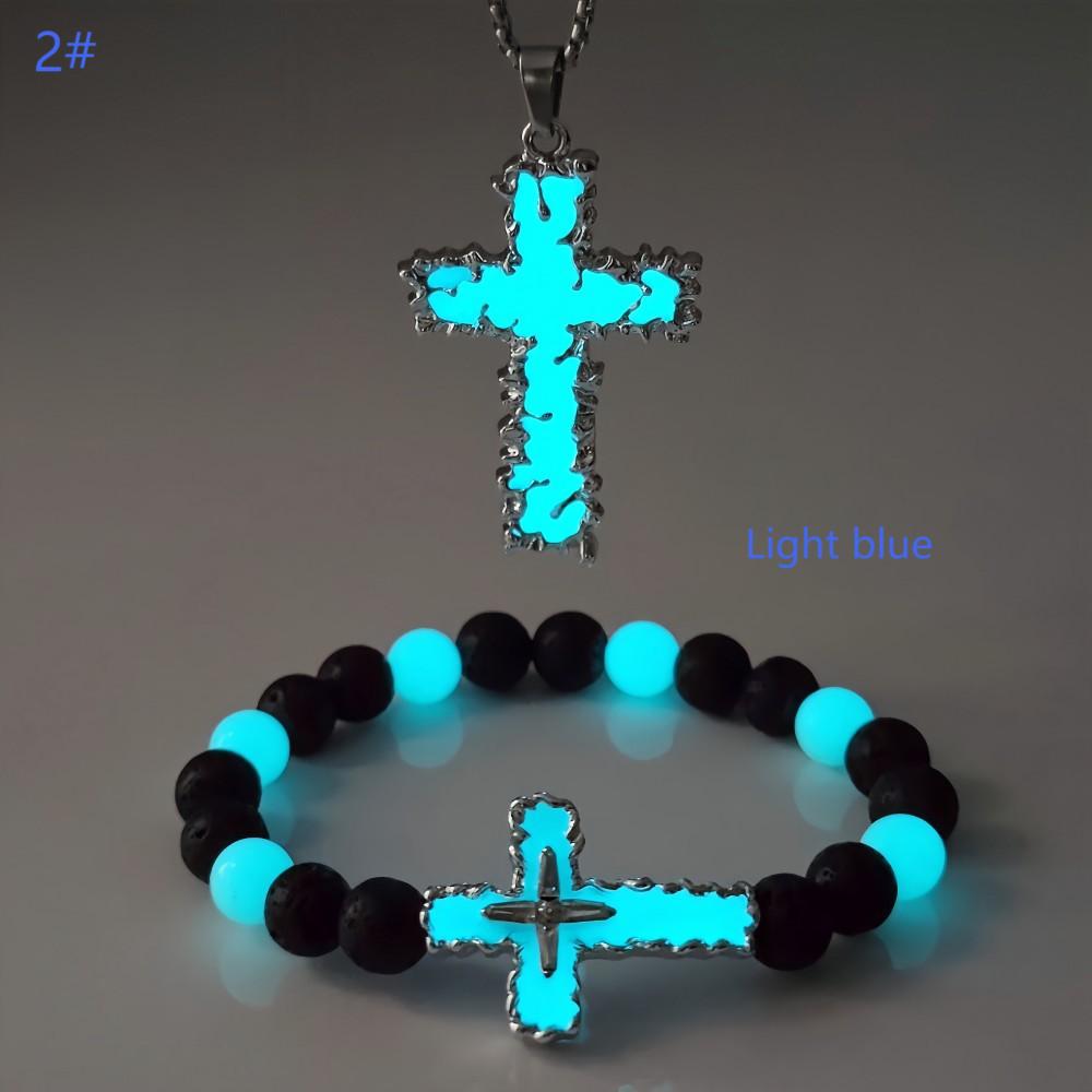 Wholesale Luminous cross natural stone bead glow bracelet