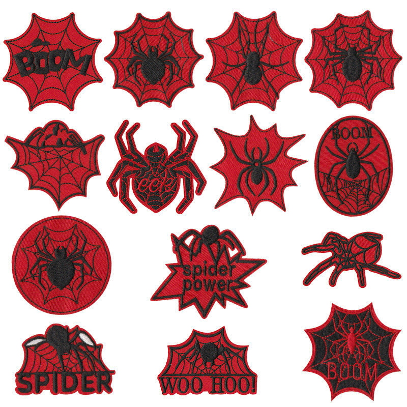 Wholesale 14Pcs Cartoon Red  Embroidered Patch Set With Letters Numbers For Towel Decoration Craft Supply