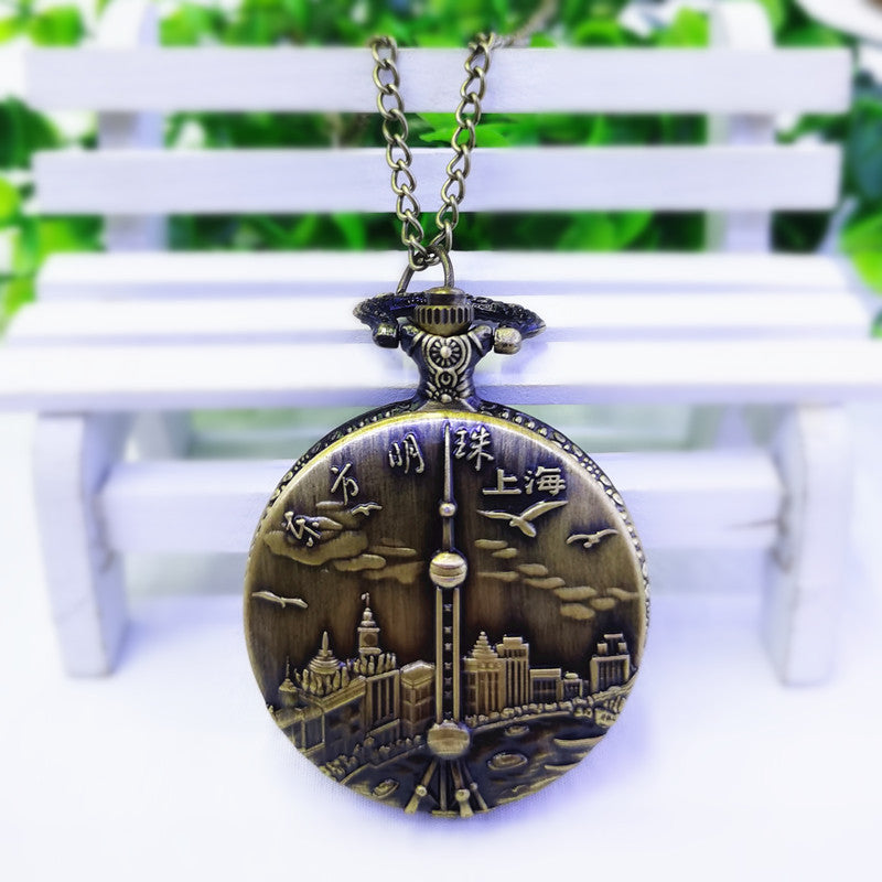 Wholesale 5pcs Flip back retro scenic spot commemorative pocket watch