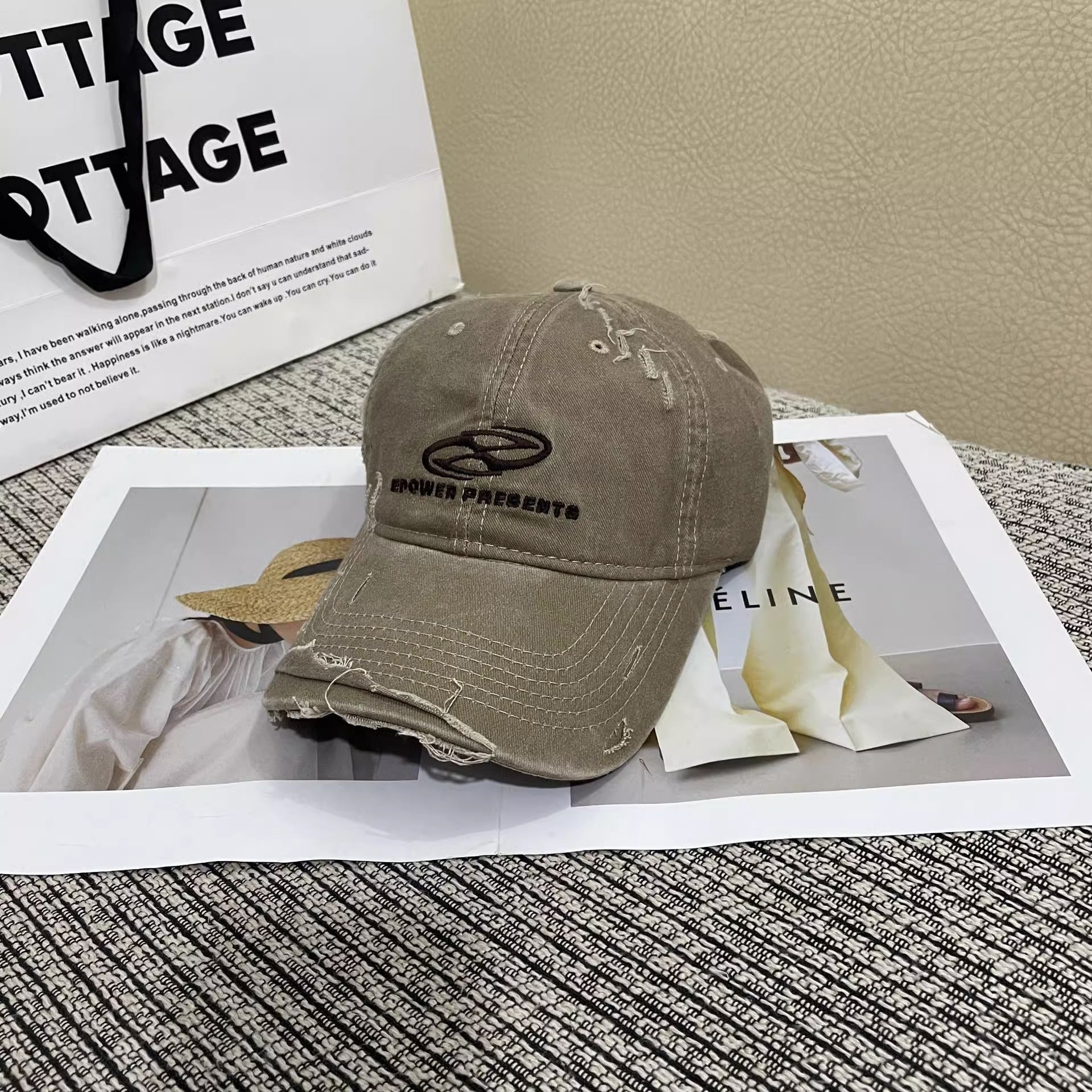 Wholesale letter embroidery ripped distressed all-match baseball cap Women's fashionable sun-proof sun-proof western style peaked cap