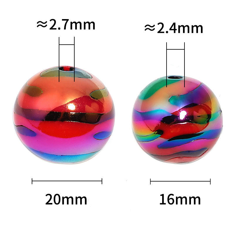 Wholesale 50pcs UV Coated Acrylic Zebra Patterned Colorful Stripes DIY  Beads