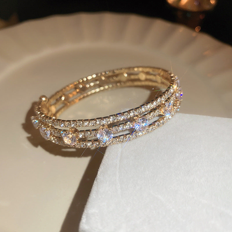 Wholesale Zircon Diamond Inlaid Irregular Multi-layer Metal Bracelets