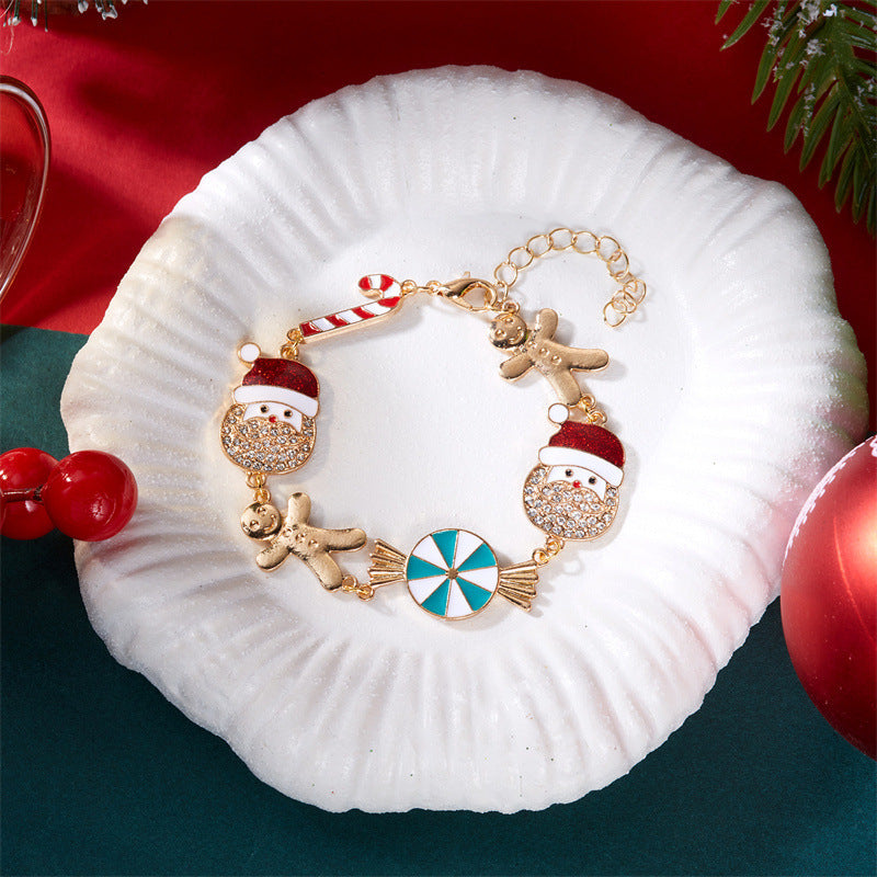 Wholesale Rhinestone Santa Gingerbread Man Candy Cane Bracelet Necklace