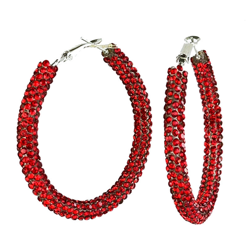Wholesale 2 Pairs/pack Christmas Color Palette Atmosphere, Big Earrings, Shiny Red Candy Rhinestone Earrings