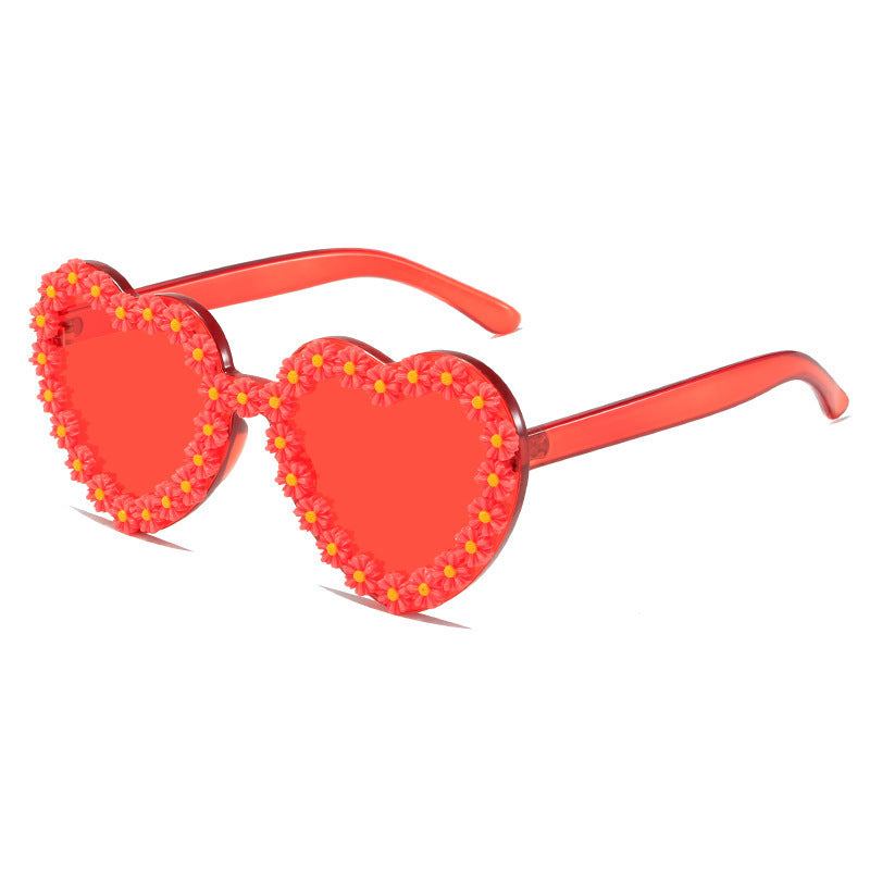 Wholesale Love Green Peach Frame Personalized Flower Sticker Trendy Beach Sunglasses