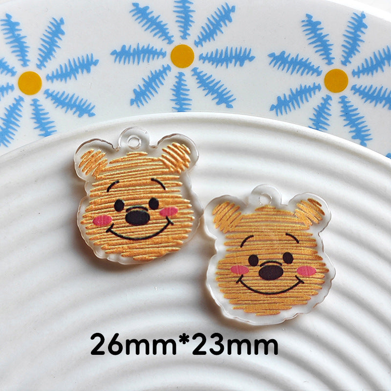 Wholesale 10pcs Double-sided bow three-dimensional relief acrylic jewelry accessories DIY pendant with holes cartoon character cute