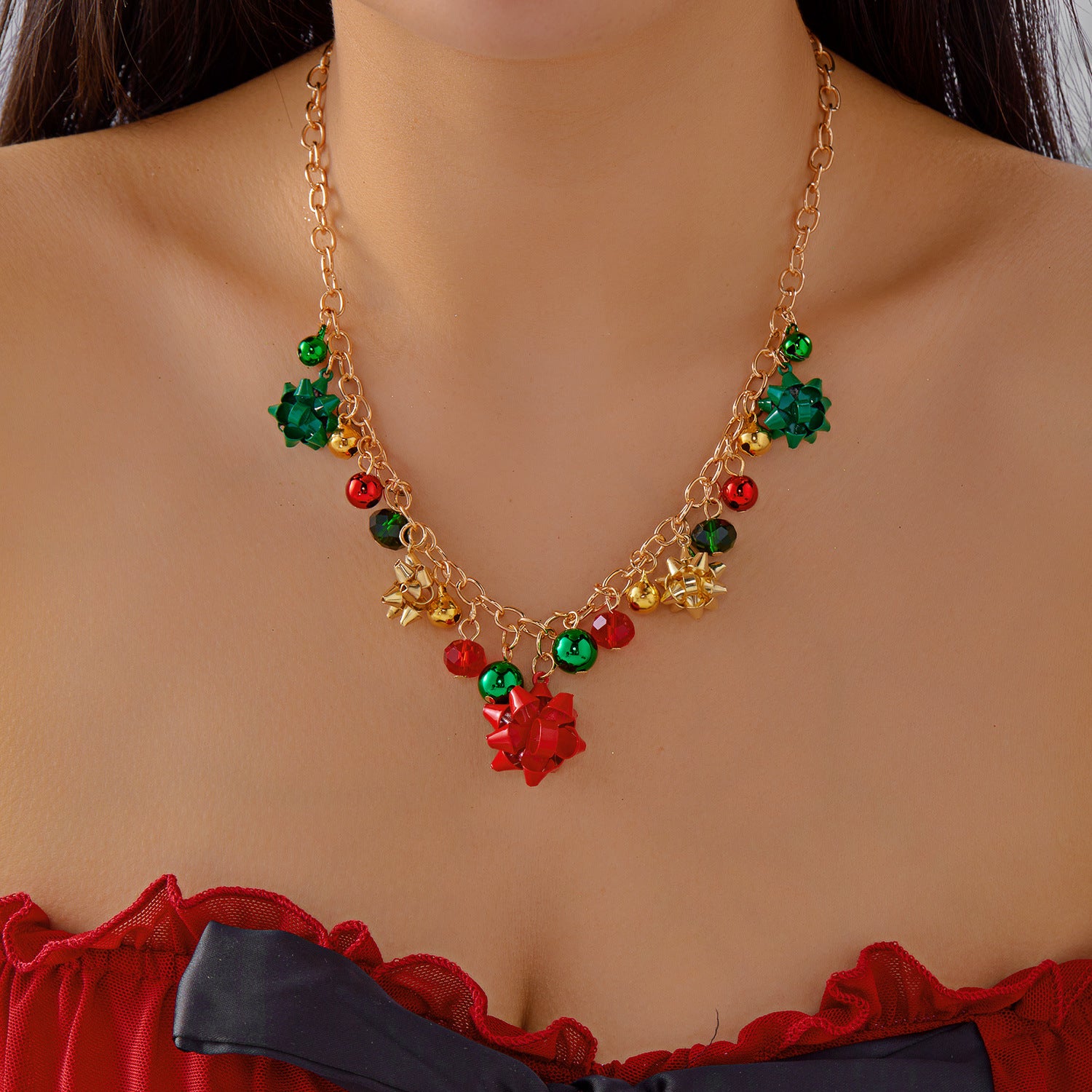 Wholesale Cute Snowman Snowflake Christmas Tree Pendant Necklace for Women