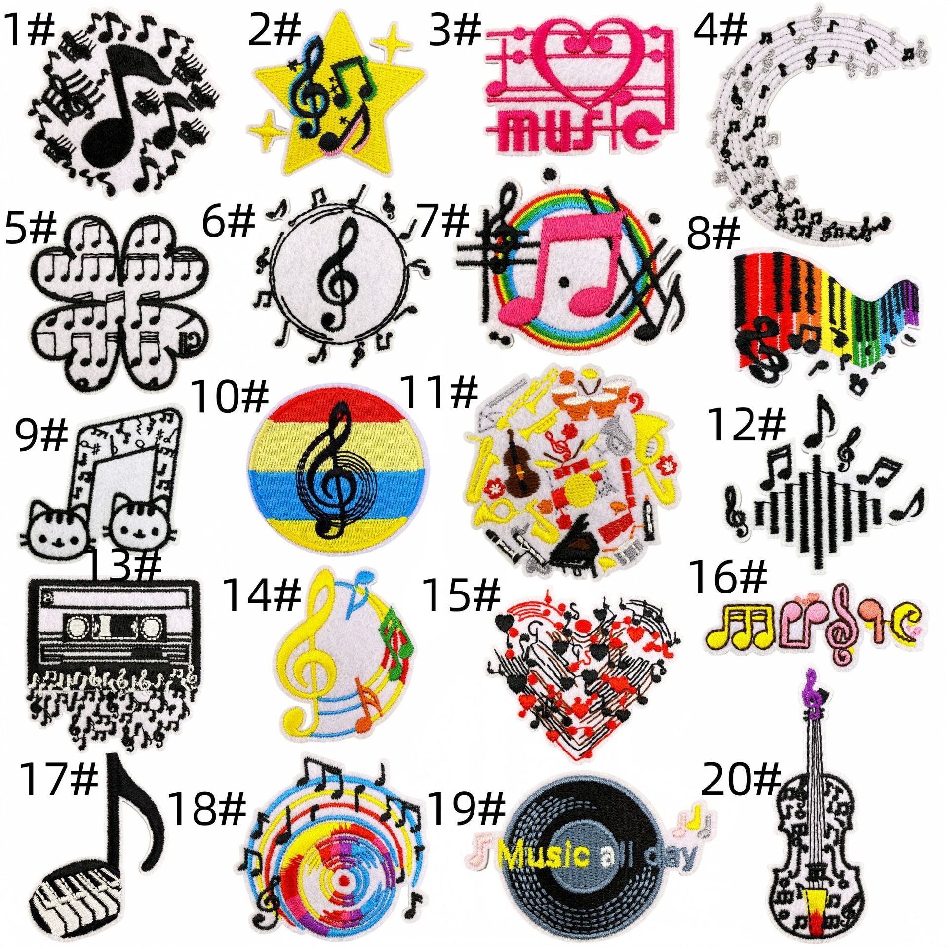 Wholesale Cartoon Music Note Embroidered Patches Iron On Clothing Accessory Trendy Decorative Gift And Boutique Resale