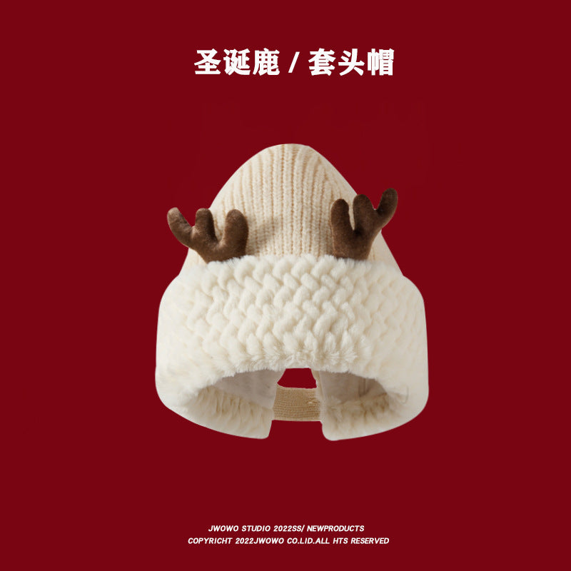 Wholesale Christmas Deer Antler Plush Knitted Hat