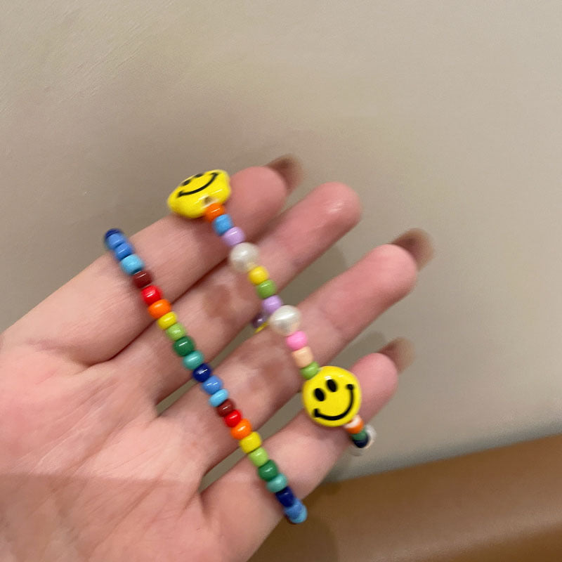 Wholesale Colorful Beaded Smiley Bungee Cord Bracelet