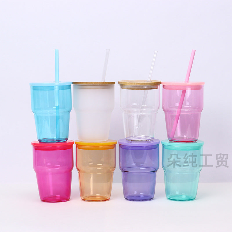 Wholesale Sublimation Mason Glass 12oz/16oz Coke Cup Cans Frosted Straws Single and Double Glass Bamboo Cover Cup
