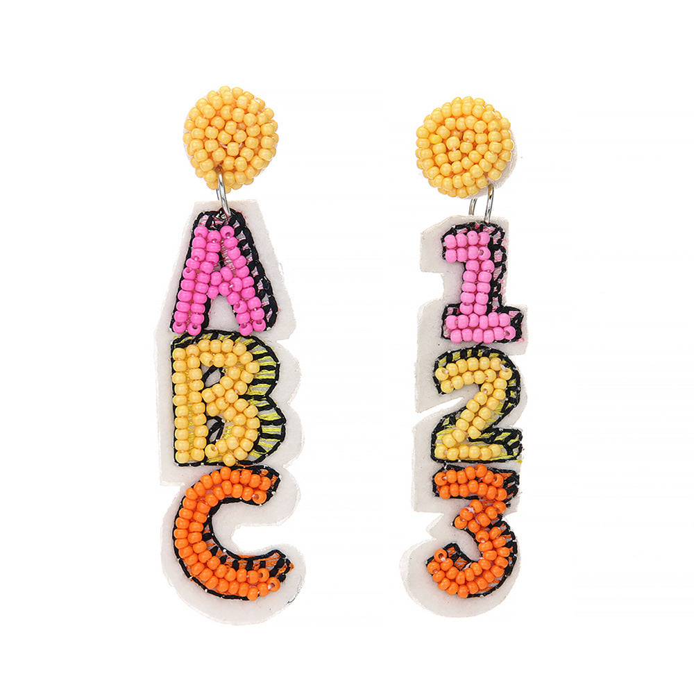 Wholesale New Teacher's Day Rice Beads Digital Letters Creative Hand-woven Earrings