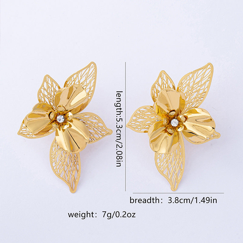 Wholesale Hollow Rhinestone Flower Stud Earrings Party Wear Gift Fashion Jewelry Accessory Boutique Resale