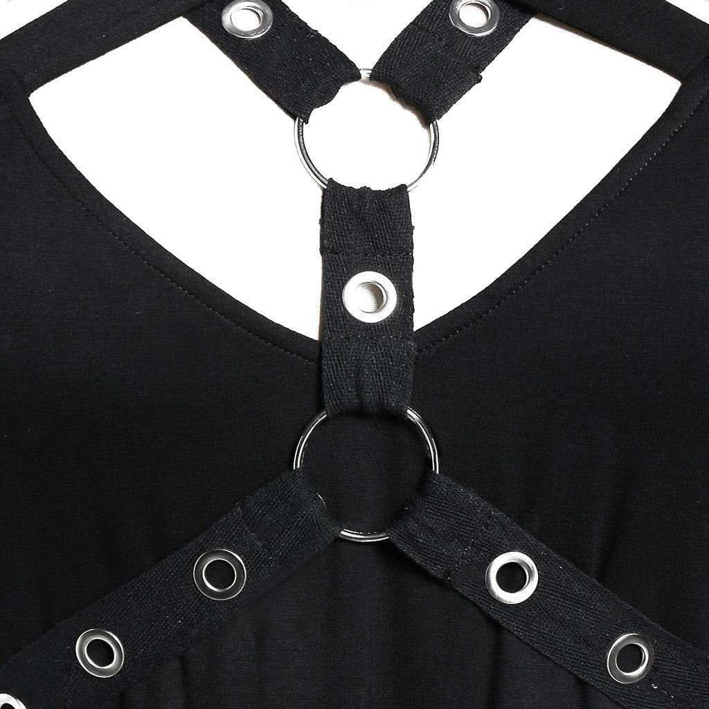 Wholesale Halloween Solid Color Lace Mid-sleeve Gothic Polyester Dress